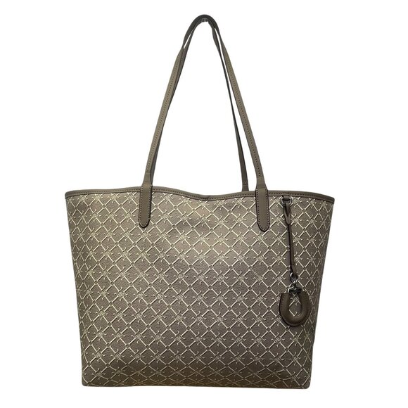 Lauren Ralph Lauren Women’s Gray Monogram Faux Leather Shoulder Straps Tote Bag - Picture 1 of 16